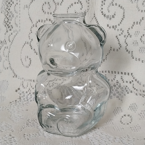 Anchor Hocking Glass Teddy Bear Penny Coin Bank Clear Vintage 6" 80s 90s - Picture 1 of 8